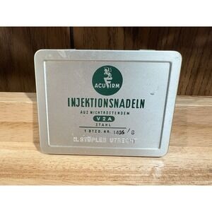 Vintage AcuFirm‎ Injektionsnadeln Tin Box Stainless Steel Germany H Stöpler
